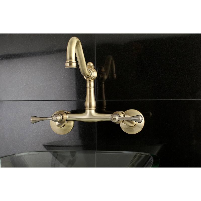 Vintage 6 in. Adjustable Center Wall Mount Kitchen Faucet - Antique Brass
