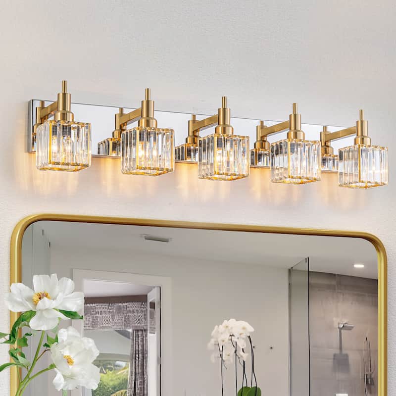 2/3/4-Light Modern Bathroom Crystal Vanity Light Wall Sconces - 35.4 - Gold Chrome