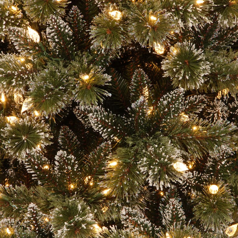 National Tree Company 7.5 ft. Glittery Bristle Pine Slim Hinged Tree with 600 LED Lights - 7.5 Foot
