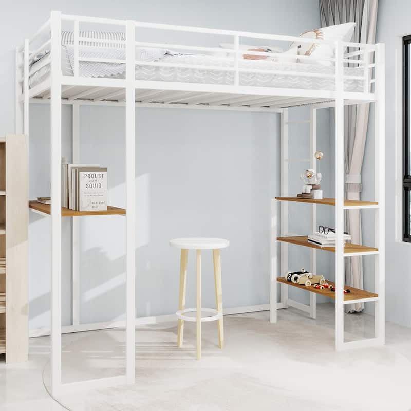 Iron Frame Bed With Bed And Table, With L-Shaped Desk, Iron Frame Bed With Railing And Stairs, With Stairs On Both Side