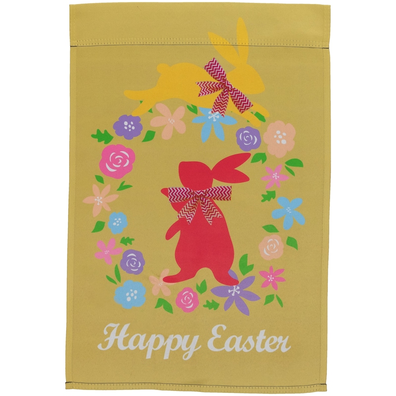 Hopping Bunnies "Happy Easter" Floral Outdoor Garden Flag 18" x 12.5" - 18" x 12.5"