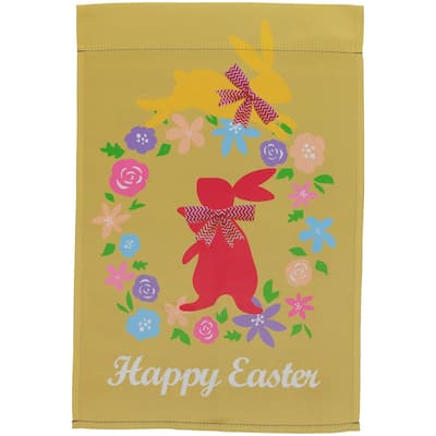 Hopping Bunnies "Happy Easter" Floral Outdoor Garden Flag 18" x 12.5" - 18" x 12.5"