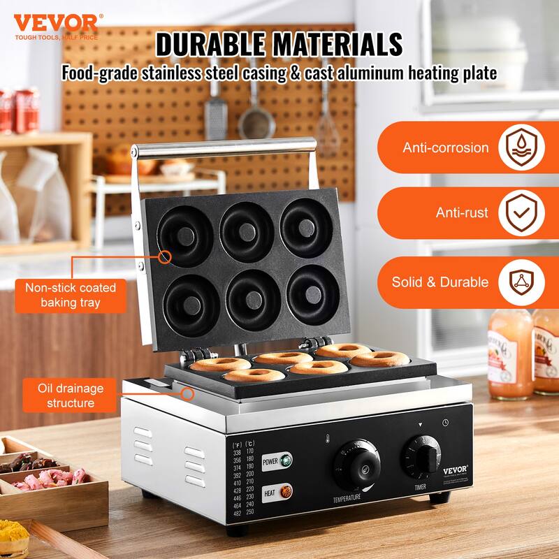 VEVOR Electric Donut Maker Commercial Doughnut Machine with Non-stick Surface for Restaurant and Home Use