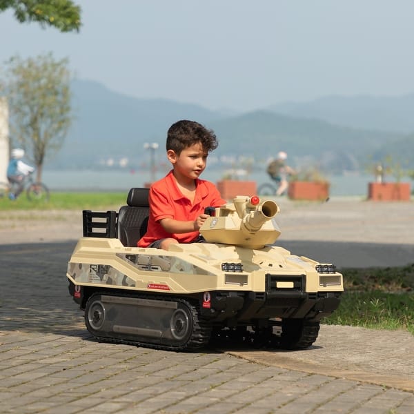slide 2 of 14, Action Wheels Thunder Tank Ride w/ Fighting Cannon and Rotating Turret Kids - Assembled - Yellow