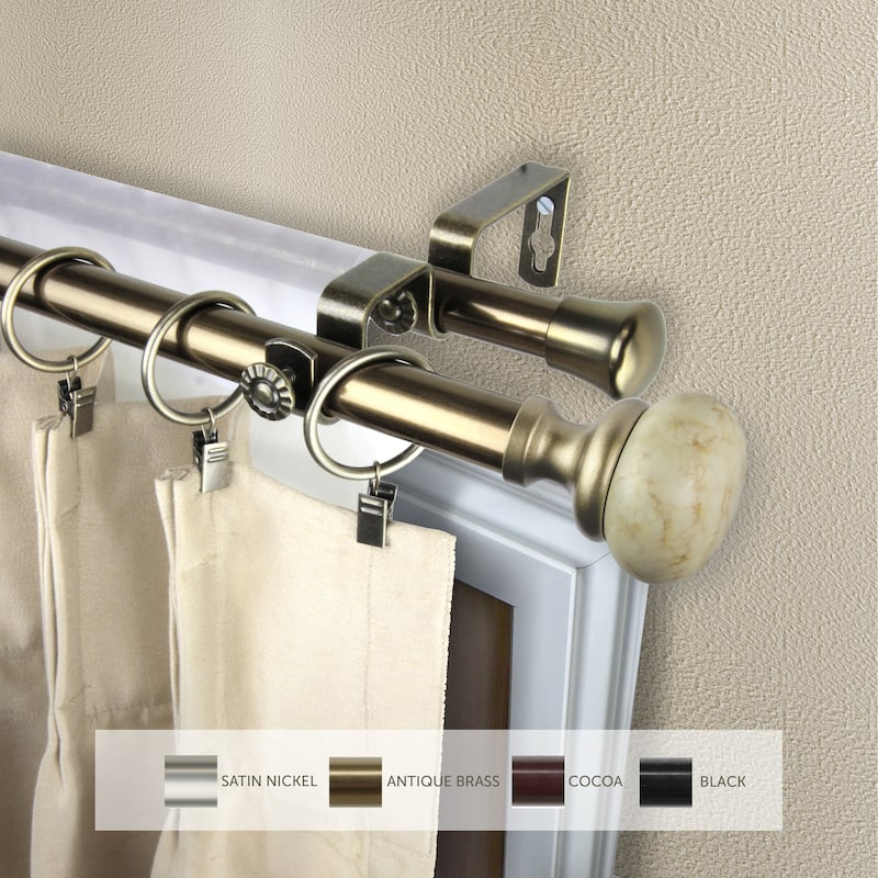 InStyleDesign Alf Adjustable Double Curtain Rod 13/16 inch dia. - 48 to 84 inches - Antique Brass