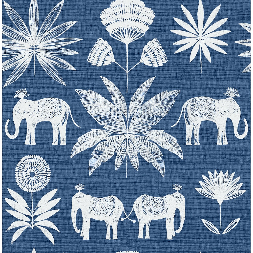 A-Street Prints Bazaar Blue Elephant Oasis Wallpaper