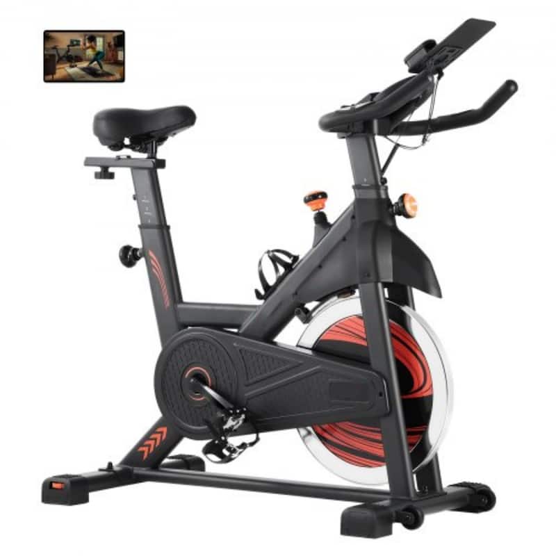 Black Carbon Steel Magnetic Exercise Bike with LCD & Flywheel - 45.08x20.67x47.64 inch
