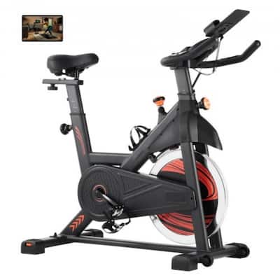 Black Carbon Steel Magnetic Exercise Bike with LCD & Flywheel - 45.08x20.67x47.64 inch