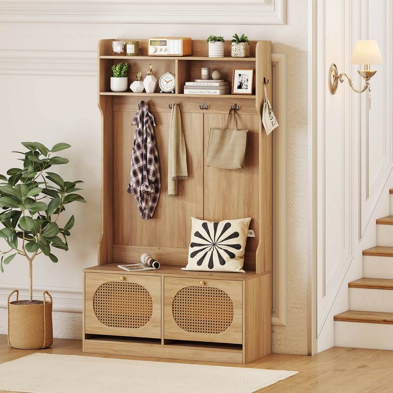 Costway 4-In-1 Hall Tree Entryway Bench with Coat Rack & Flip Drawers - See Details