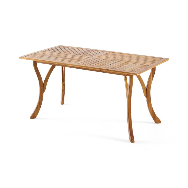 Outdoor 59 Inch Rectangular Solid Wood Table Dining Table, Teak Finish