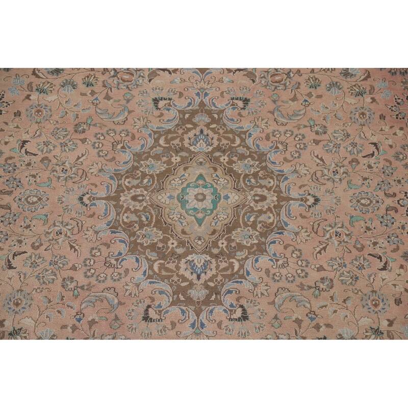 Hand Knotted Oriental 100% Wool Carpet Traditional Floral Pink Kashan Area Rug - 12' 5'' X 9' 5''