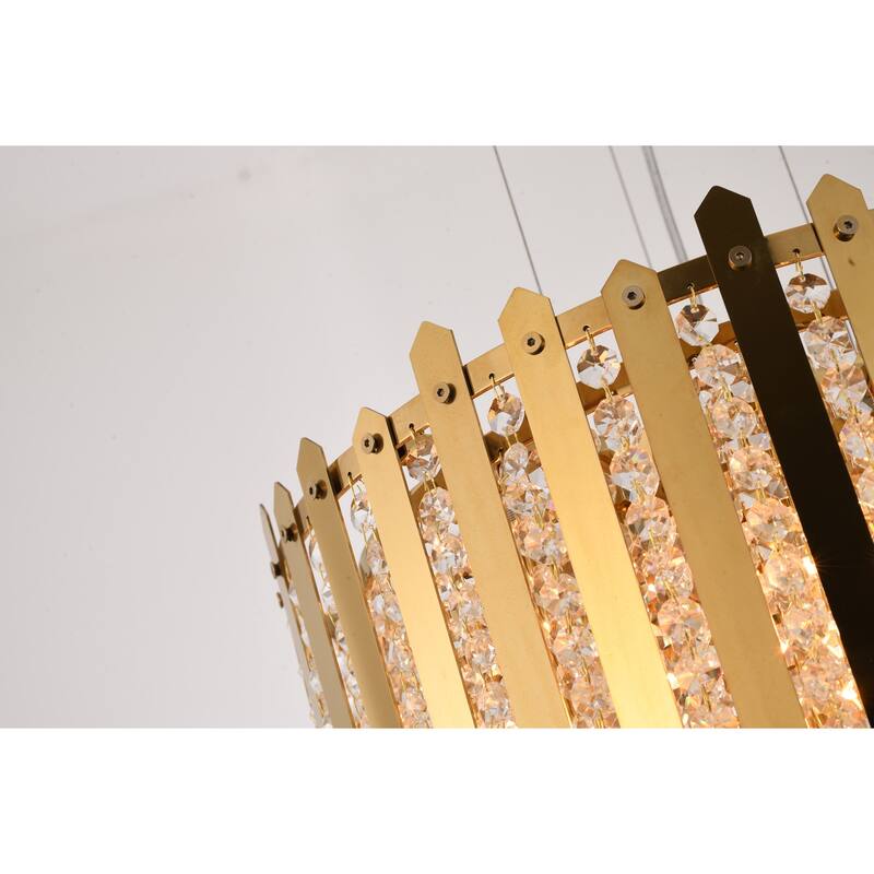 Gold Pendant Light - Crystal Embellished Ceiling Fixture - Modern Hanging Lamp for Dining Room, Living Room - 20