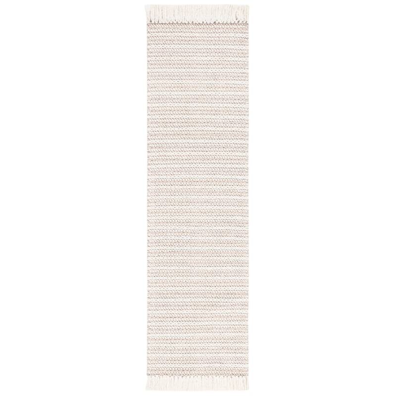 SAFAVIEH Handmade Natura Minne Fringe Wool Rug - 2'3" x 8' Runner - Taupe/Ivory