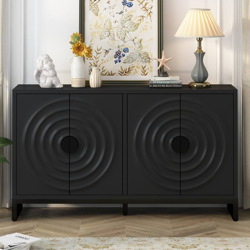 Modern water wave door design adjustable divider dining cabinet - Black