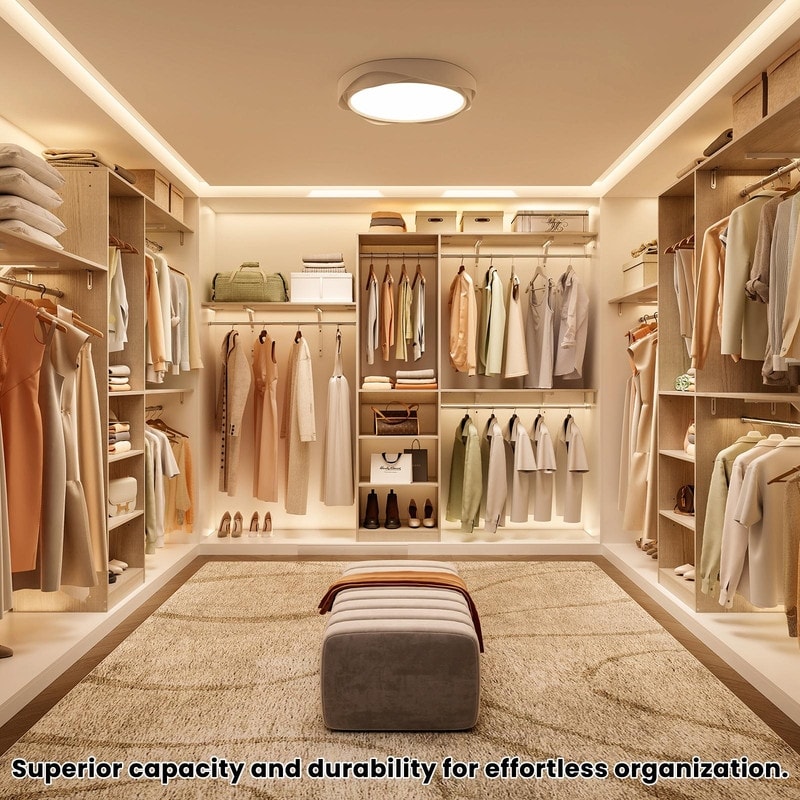 Heavy-Duty Wood Walk-In Closet Organizer - Adjustable Wardrobe System with 4 Hanging Rods & 5 Shelves for 8 ft Spaces