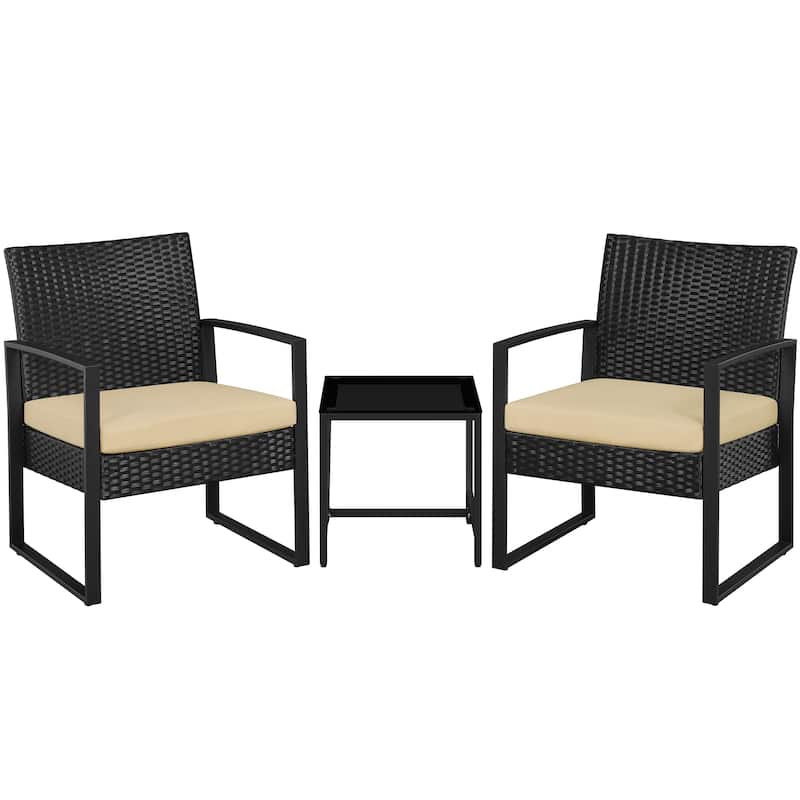 Yaheetech 3-Piece Bistro Set with Rattan Chairs for Patio and Balcony - Black/Khaki
