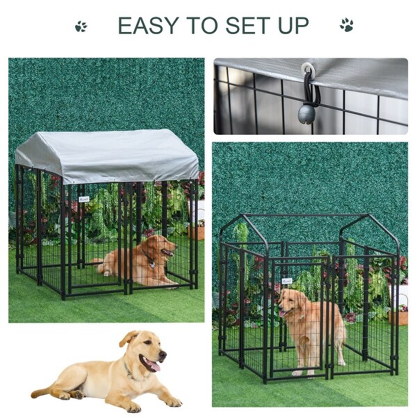 Pawhut Large Outdoor Dog Kennel Galvanized Steel Fence with UV