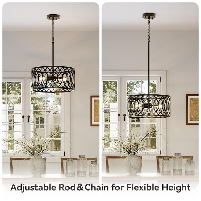 13" 2-Light Dimmable Modern Drum Chandelier with Adjustable Height
