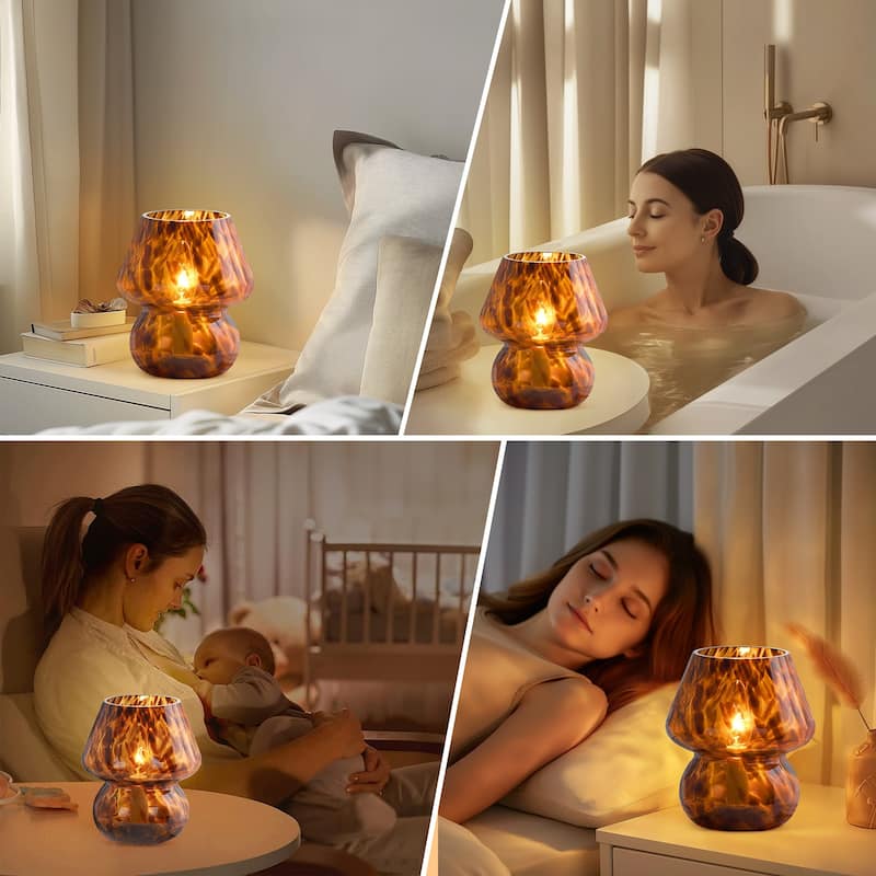 Brown Leopard Print All-glass Table Lamp with Inline Switch - 5.75'' x 5.75'' x 7.25'' (L x W x H)