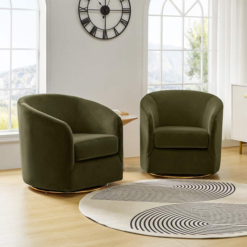 Eleuterio Modern Upholstered Swivel Accent Barrel Chair with Metal Base Set of 2 by HULALA HOME