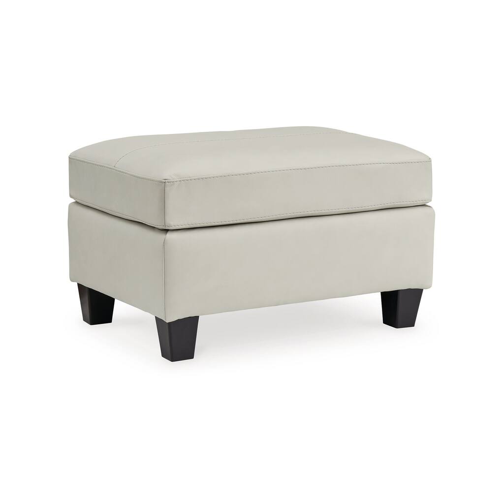 Geno Ottoman, Modern Coconut Beige Leather and Faux Leather, 33 Inch