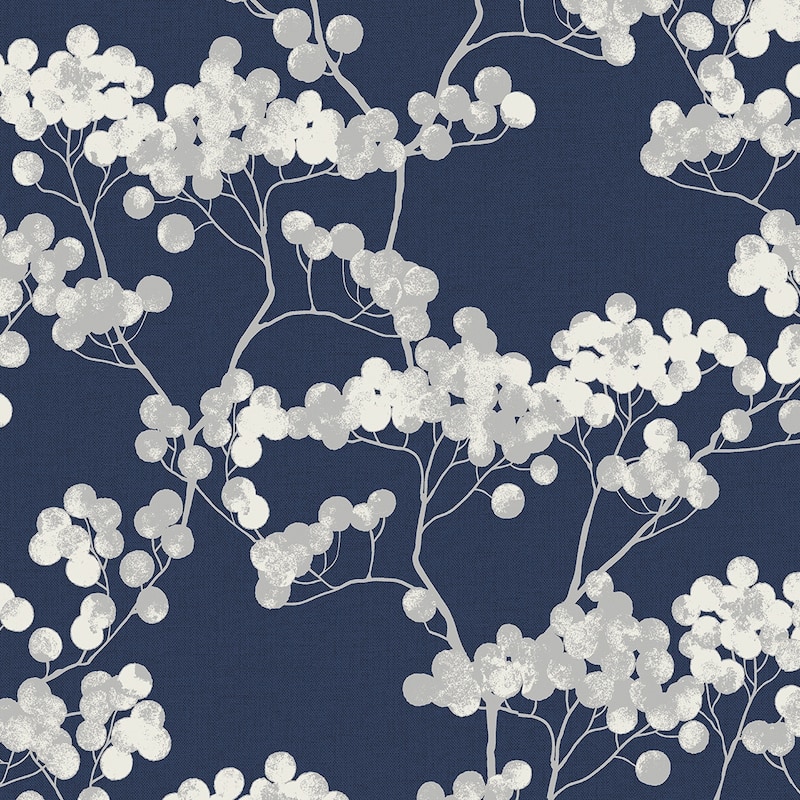 Seabrook Designs Bayberry Blossom Non-Woven Unpasted Wallpaper - 20.9 in. W x 33 ft. L - 20.9 in. W x 33 ft. L - Navy Blue