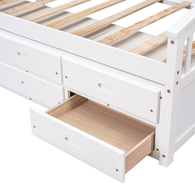 Wooden Twin Size Platform Bed with Headboard and Footboard, Solid Wood Platform Storage Bed Frame with 6 Drawers