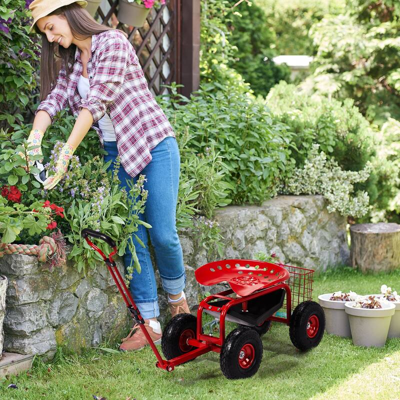 Rolling Garden Work Seat with Wheels, Garden Scooter with 360 Degree Swivel Seat - 35 x 17.7 x 22.4