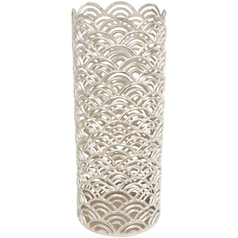Silver or Gold Aluminum Metal Art Deco Inspired Geometric Vase with Arch Designs (Set of 2)