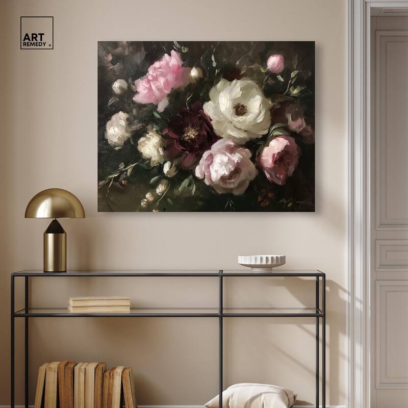Peony Palette Nocturne Canvas by Art Remedy, Gallery Wrapped
