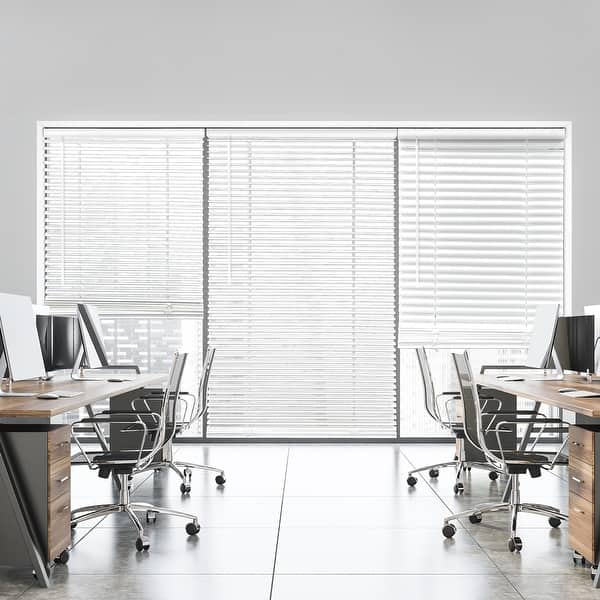 slide 2 of 5, White Cordless Room Darkening Eco Mini Blinds with 1 in. Slats