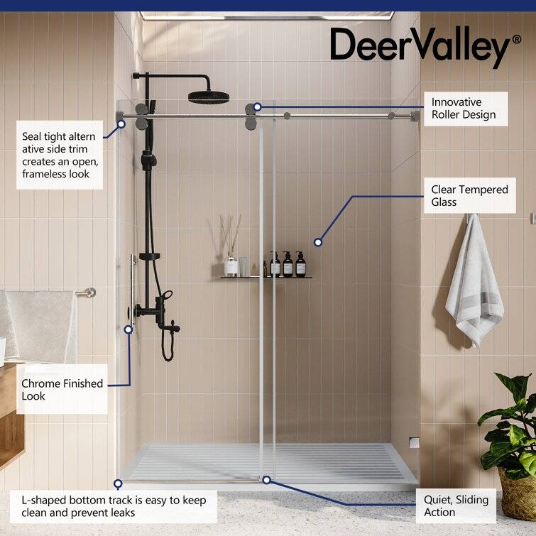 DeerValley Concord 56" - 60" W x 76" H Single Sliding Frameless Shower Door