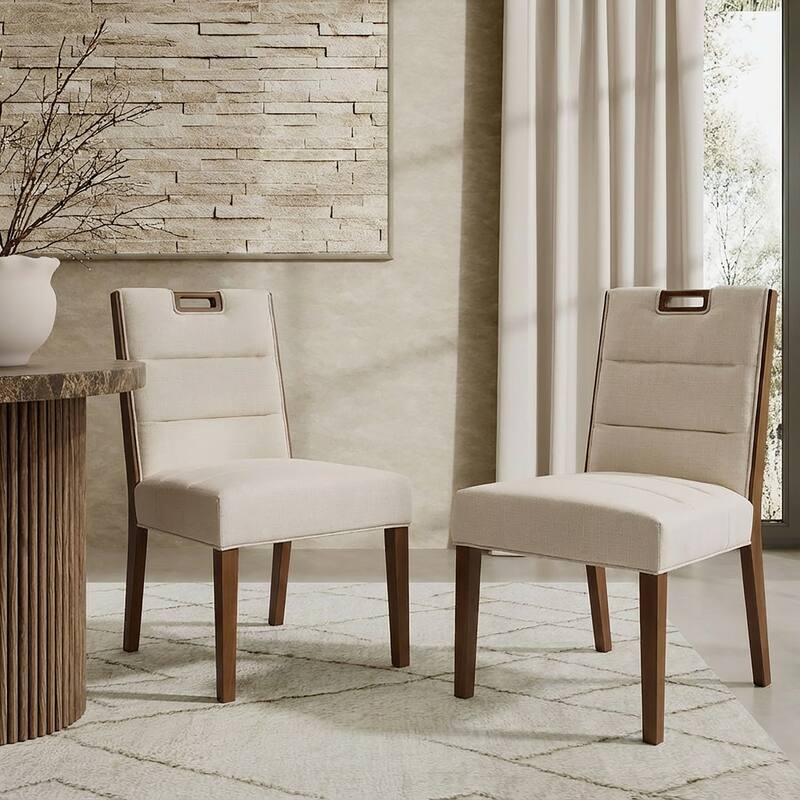 Christopher Knight Home - Modern Wooden Upholstered Dining Chair Set - Set of 2 - Beige,Walnut