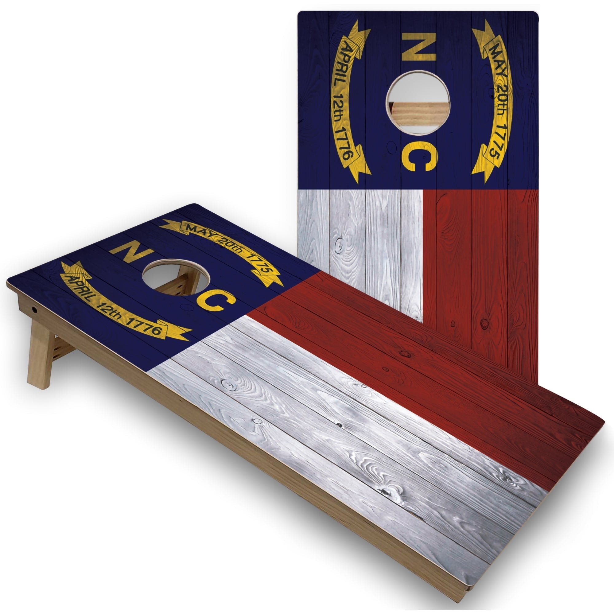 Solid Wood Cornhole Boards - North Carolina Flag Design