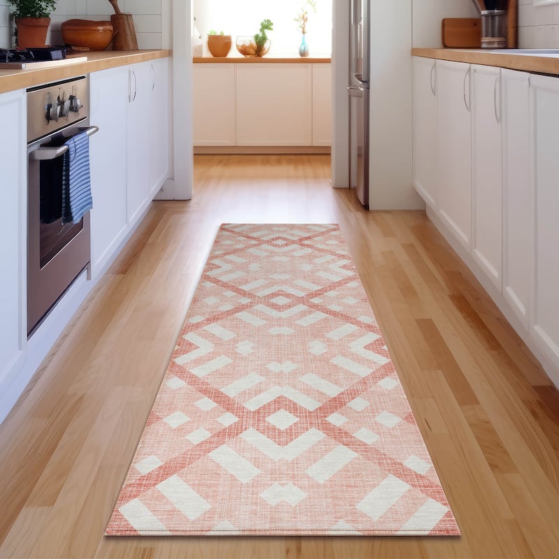 Premium Washable Super Soft Contemporary Geo Mayfield Rug - Salmon - 2' 3" x 7' 6" - Runner
