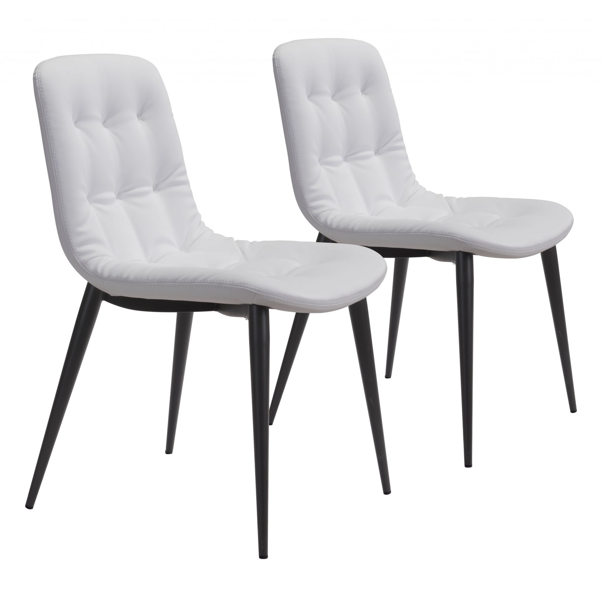 HomeRoots Set of Two Walnut Rubberwood White Faux Leather King Louis Back Dining Chairs - Set of 2 - Short - 16-22 in.