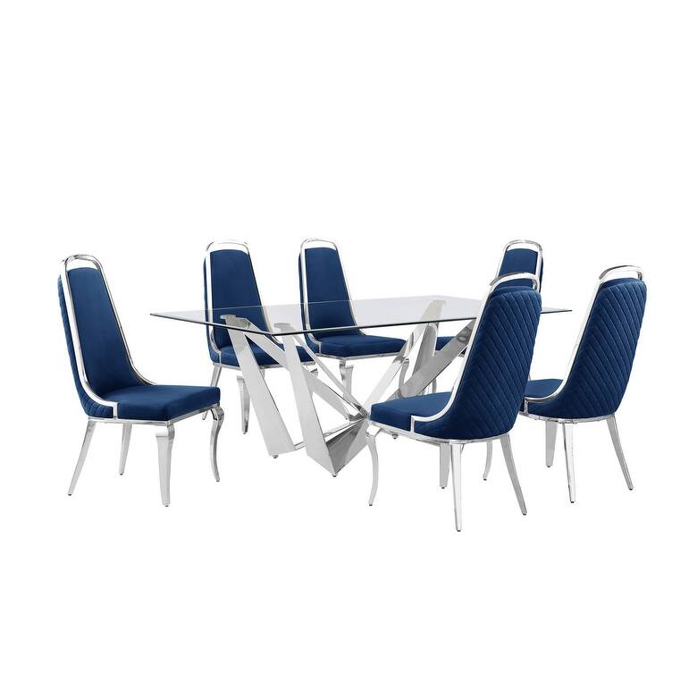 Best Quality Furniture D400/1-SC310-7 Dining Set with 78" 12mm Glass with Bevel