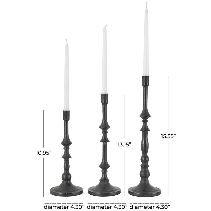 Metal Turned Style Decorative Candle Holder with Tapered Bases - Set of 3 Black - Roche River Decor