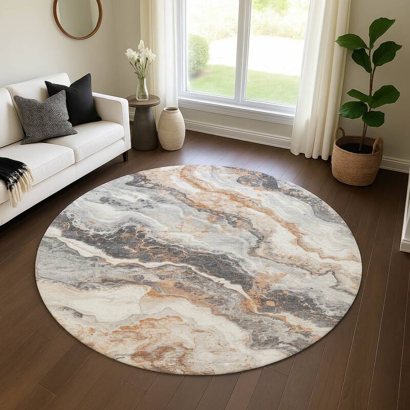Premium Washable Super Soft Abstract Marble Mayfield Rug - Silver - 8' x 8'