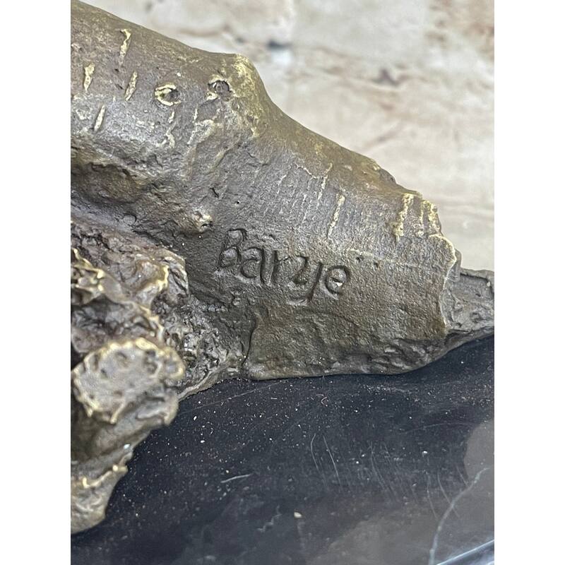 Signed Barye American Eagle On A Tree Branch Bronze Marble Figurine Art Figure