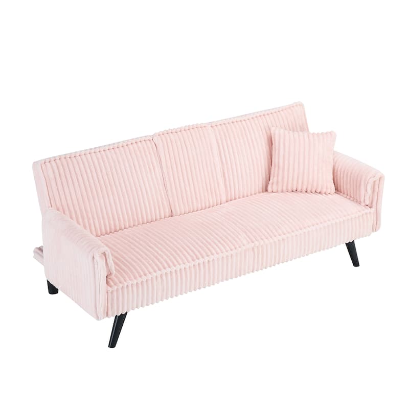 Pink Corduroy Sofa with Retractable Cup Holder, 72x39x31 inches, Suitable for Living Room and Bedroom