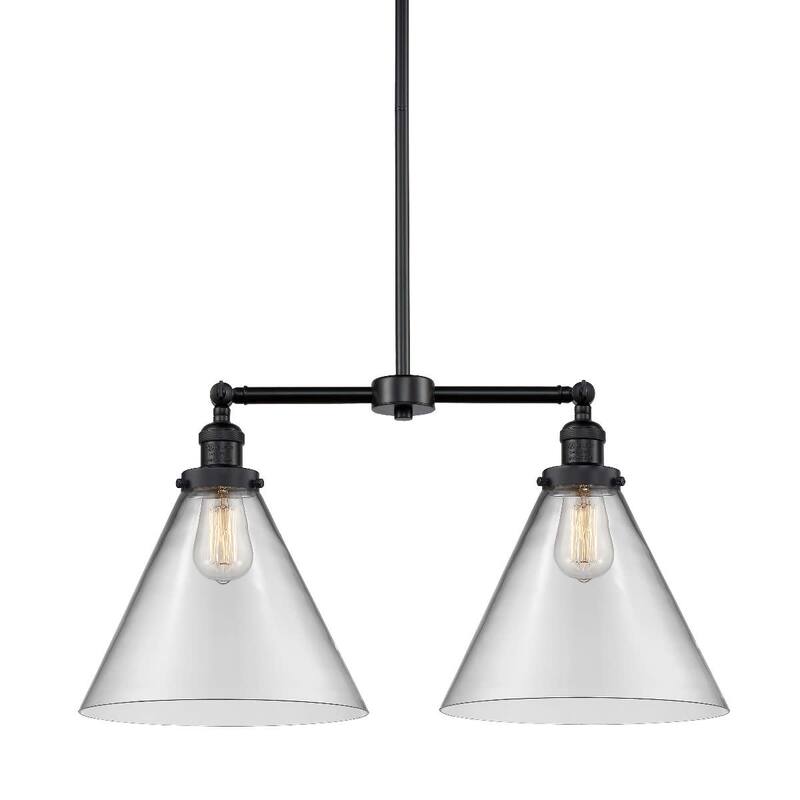 Innovations Lighting X-Large Cone 2 Light 21" Wide Linear Chandelier - Matte Black / Clear