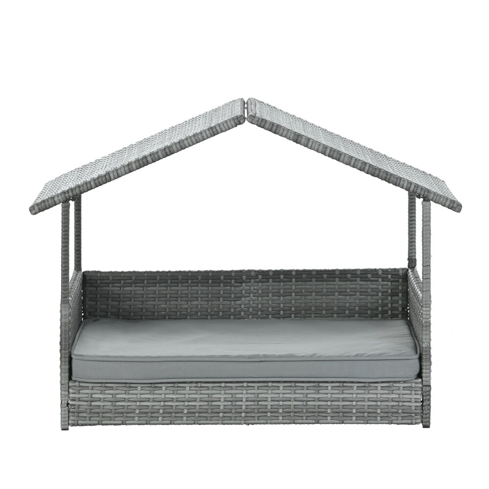 Patio Dog Bed Seasonal PE Wicker Pet Furniture Dog Bed With Canopy Dark Gray