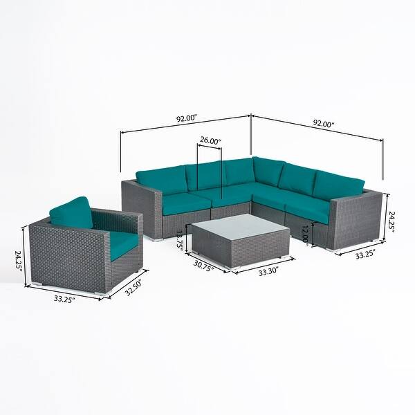 dimension image slide 6 of 15, Christopher Knight Home Santa Rosa Outdoor 7-piece Wicker Seating Sectional Set