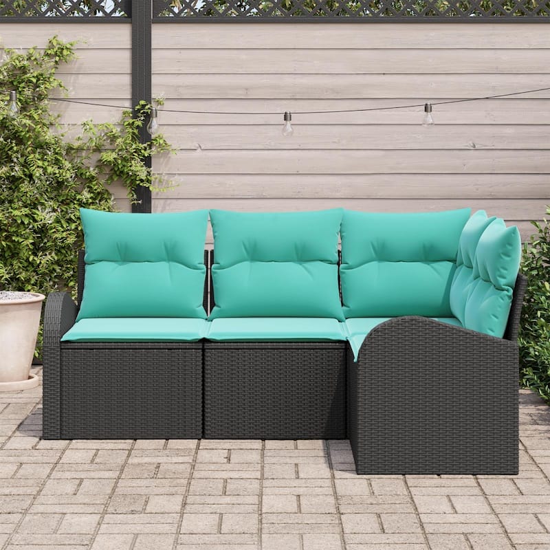 vidaXL 4/5 Garden Sofa Set with Cushions Black/Brown/Grey Wicker - 70.5 x 48.8 x 27.2