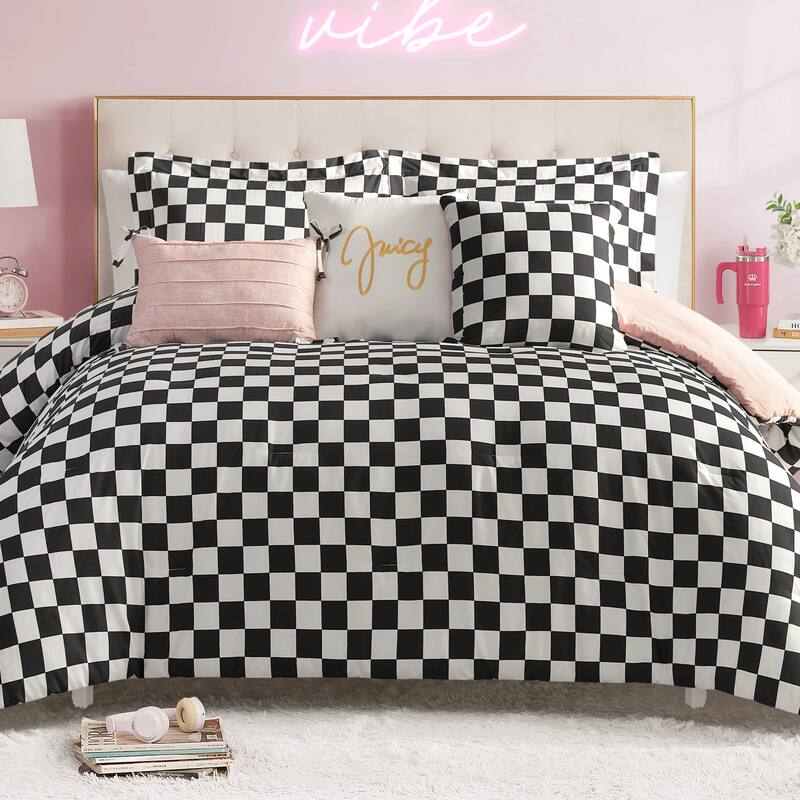 Juicy Reversible Cabana Stripe Bedding Set - White/Black - King