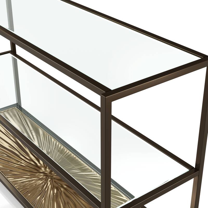 247 Shop At Home Aureum Modern 1-Shelf Sofa Table with Sunburst Base and Tempered Glass Top