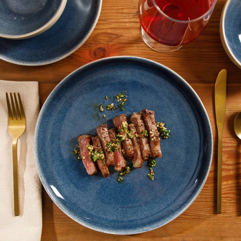 Gibson Elite Manila Bay 16-Piece & 12-Piece Stoneware Reactive Glaze Modern Artisan Dinnerware Set, Service for 4