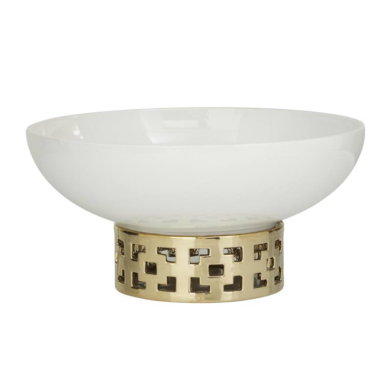 Ceramic Geometric Decorative Decorative Bowl - White - CosmoLiving by Cosmopolitan