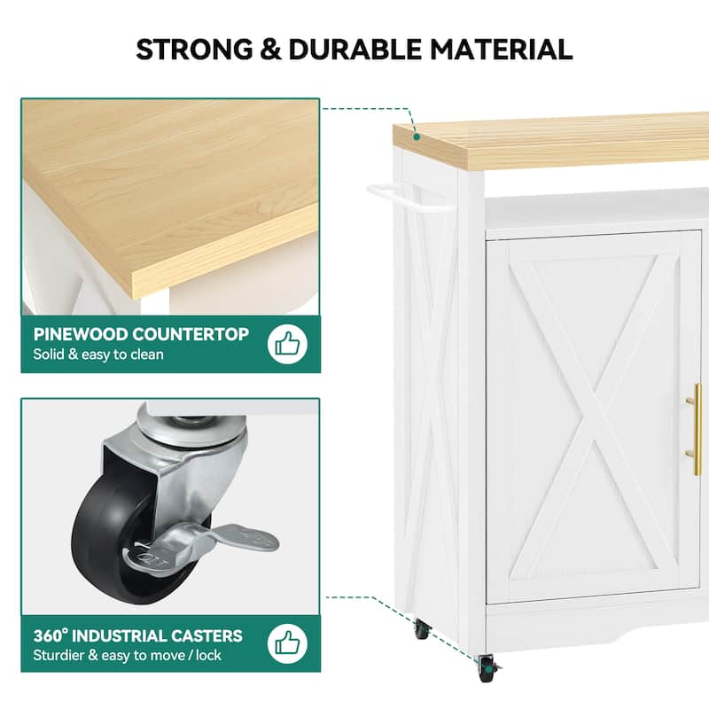 53 Inch Rolling Kitchen Island with Power Outlet And Wine Rack